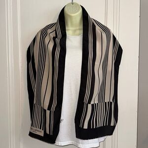 Vintage Ted Lapidus Paris silk black & tan striped long scarf